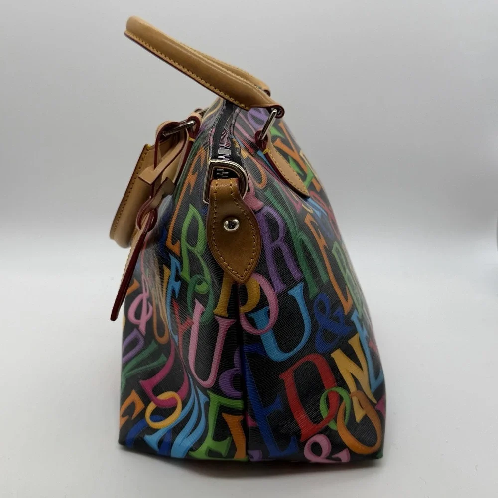 Dooney & Bourke Retro‎ Grafica Satchel Purse Bag Rainbow Zipper Black Dust Bag